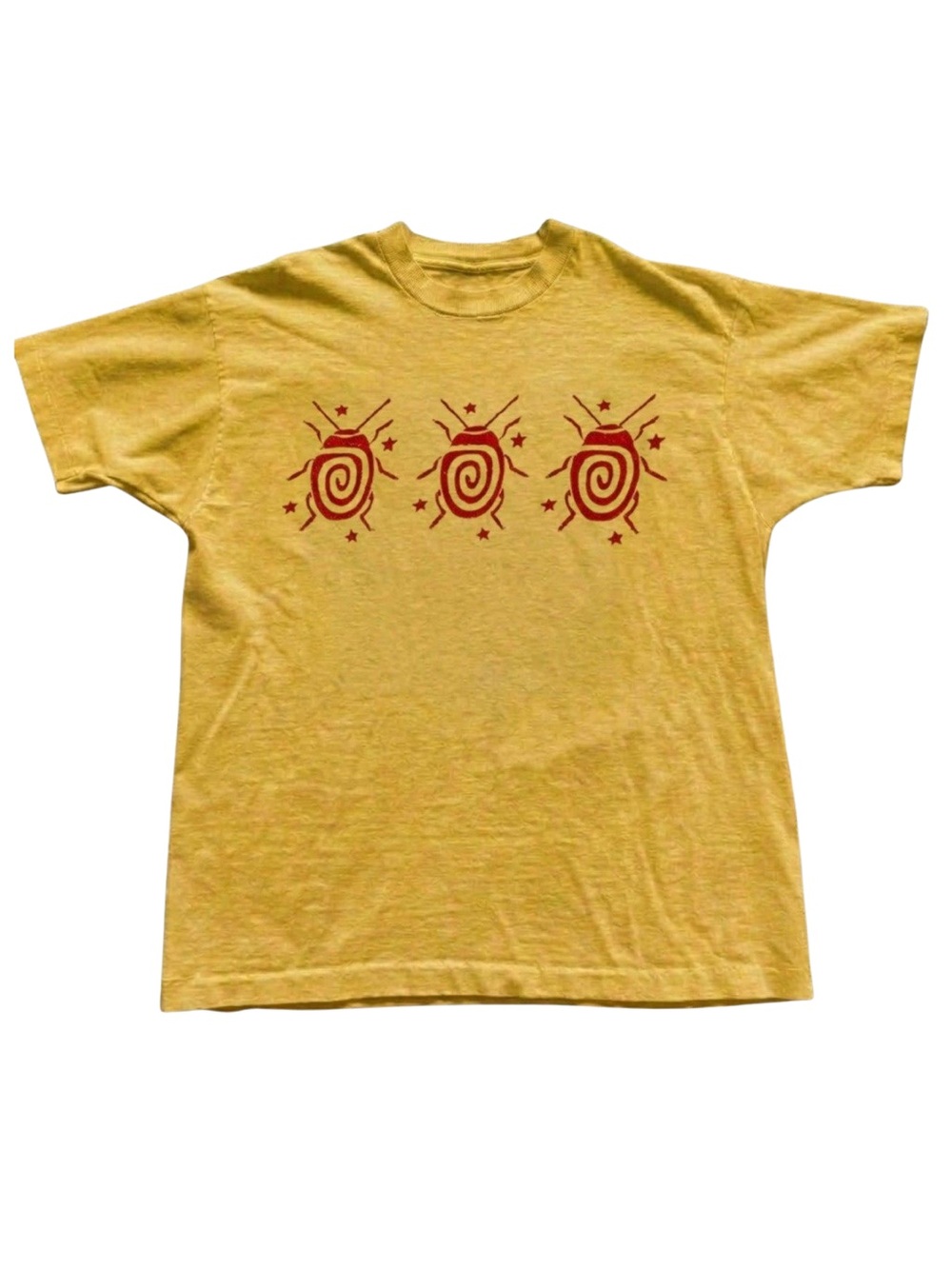 Gildan Yellow Graphic Tee with Red Spirals